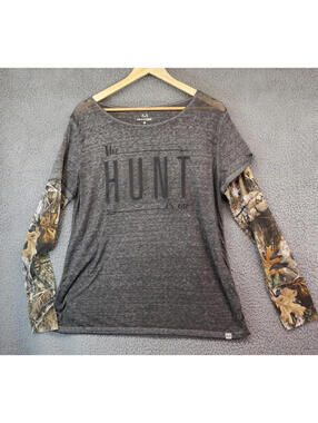 Realtree Camo Crew Neck Long Sleeve Shirt Womens Large Grey